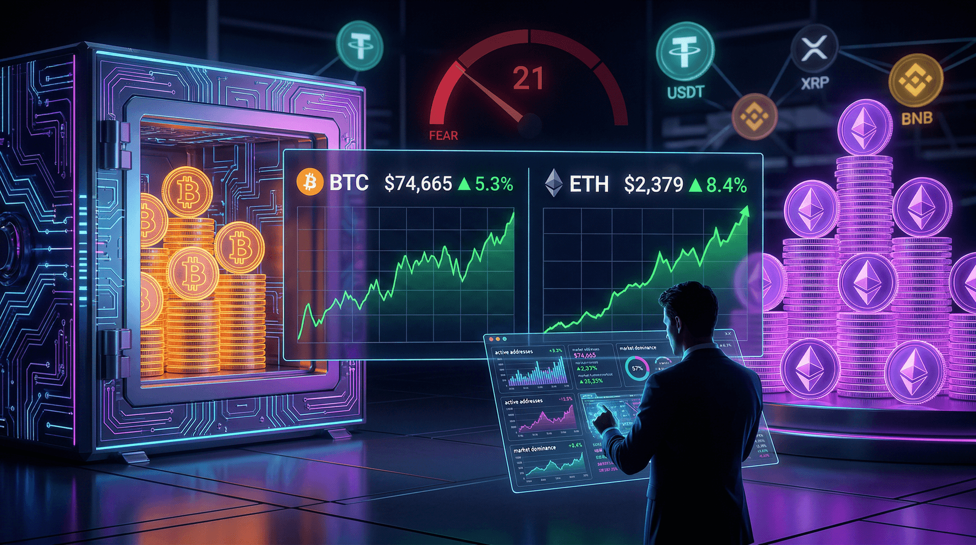 Bitcoin vs Ethereum Hoarding: ETH 8.4% Tops BTC 5.3% at Fear 21